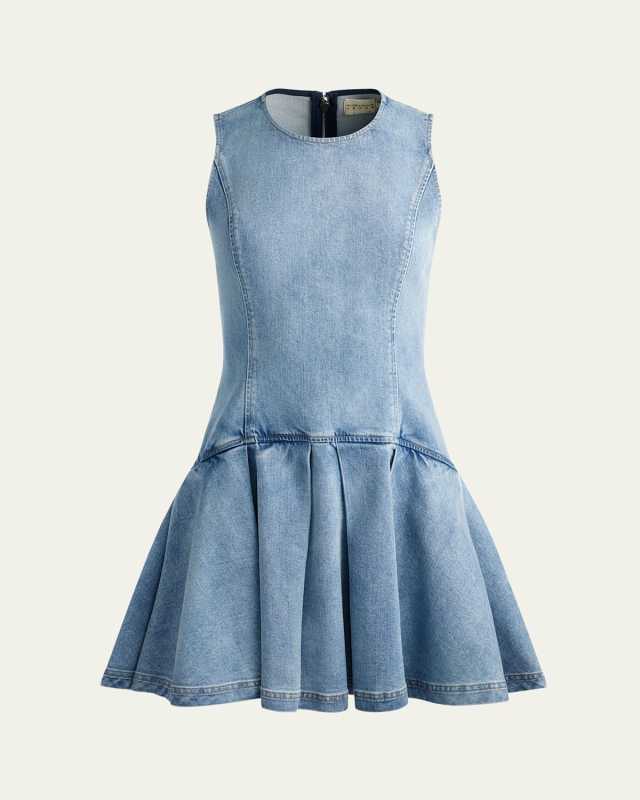 Adley Sleeveless Drop-Waist Denim Mini Dress
